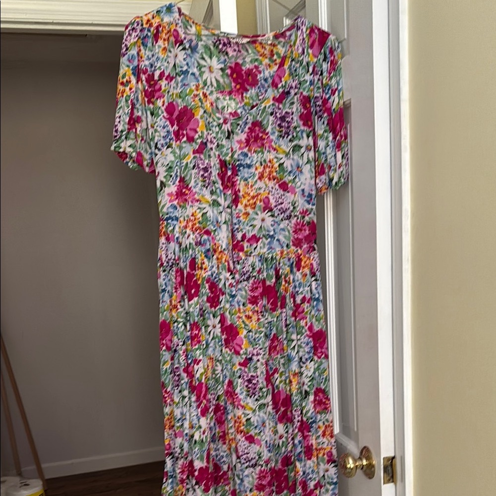 Unique Vintage Pink Red Puff Sleeve Sundress